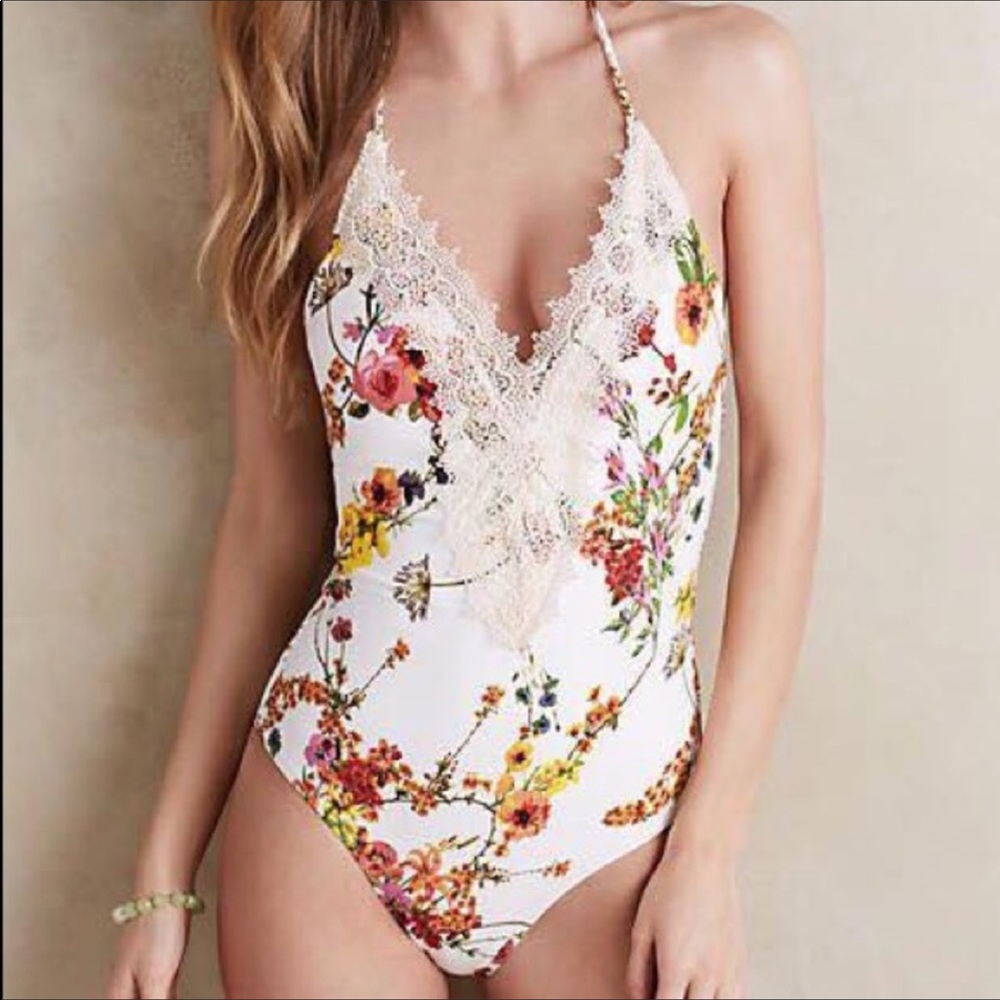Anthropologie Allihop swimsuit with lace front.